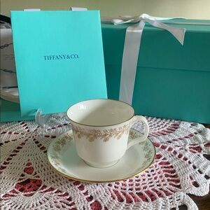 Tiffany & co rare Minton van day Gold Trim White Porcelain Teacup and Saucer 321